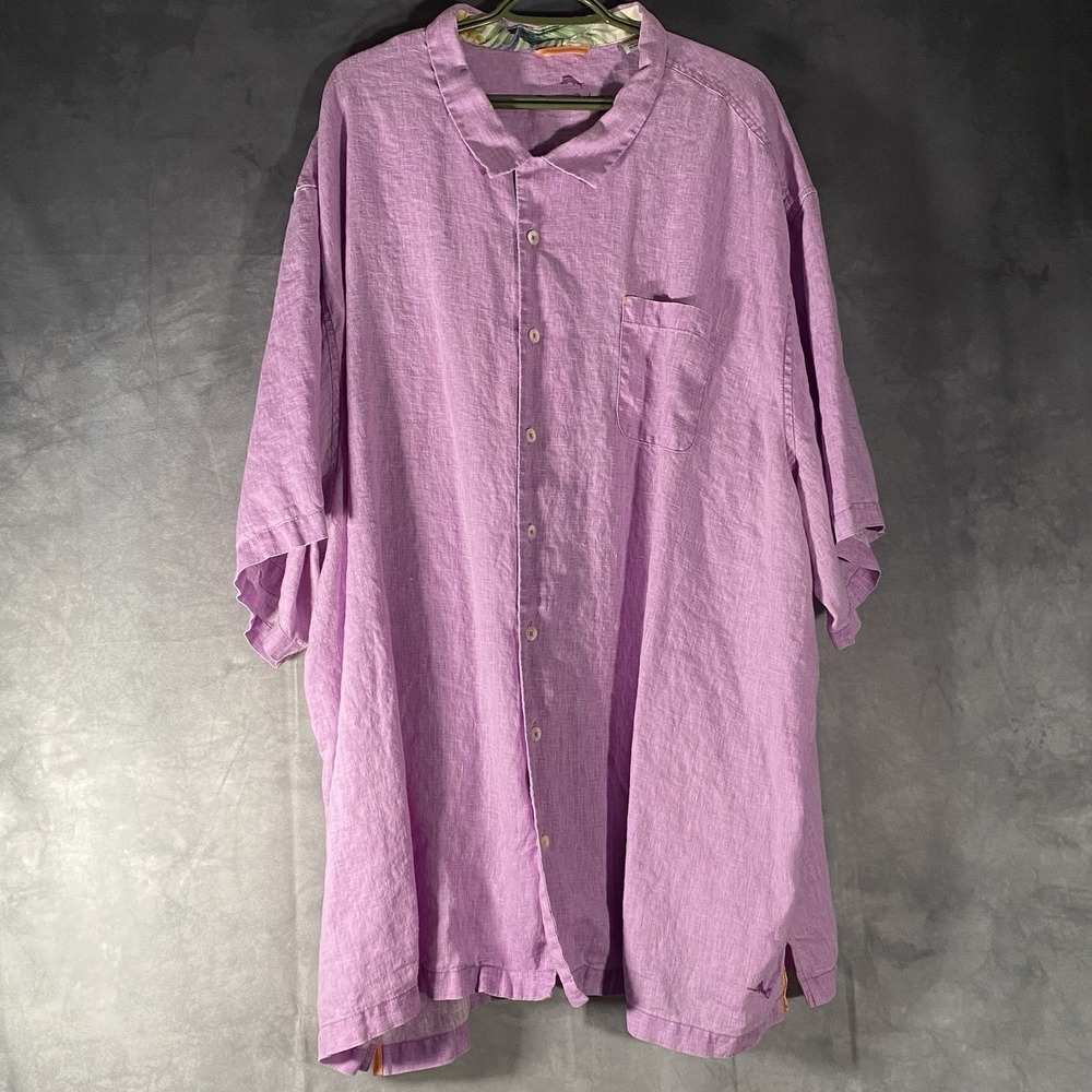 Tommy Bahama Relax Mens 5XLB Purple 100% Linen Short Sleeve Button Down